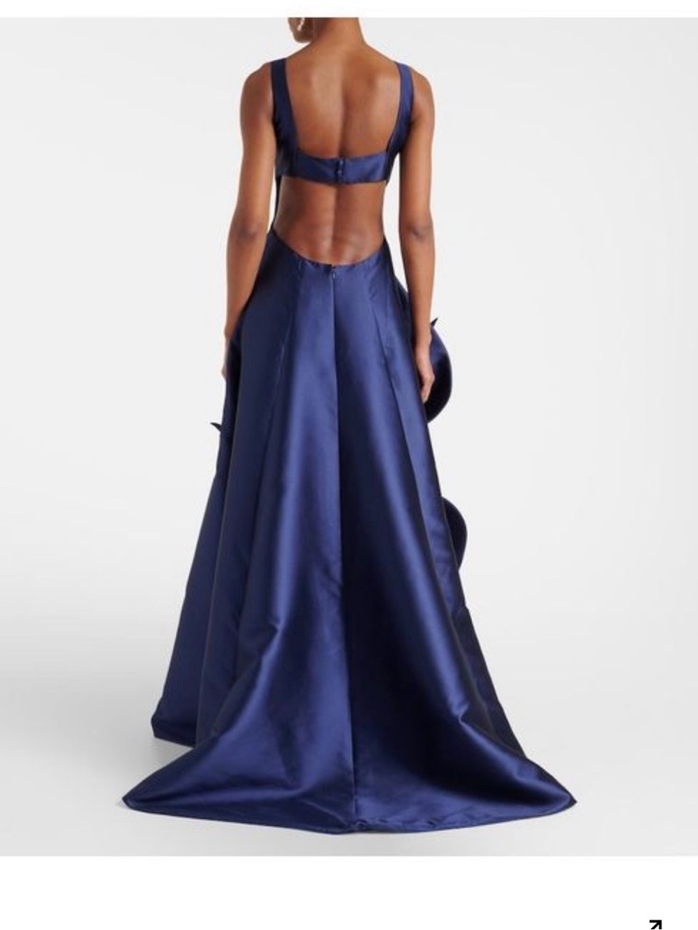 Midnight Blue Satin Maxi Gown with Sculptural Bow Detail - Picture 5 of 5